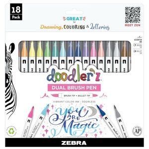 ZEBRA Doodlerz Dual Brush Pen Set 18 pack